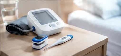 Home diagnostic devices on a bedside table