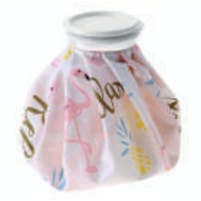 Reusable ice bag with printed outer and white screw cap